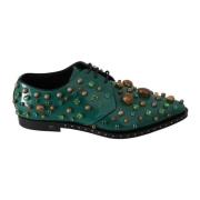 Dolce & Gabbana Kristallprydda läderloafers Green, Dam