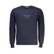 Guess Blå Polyester Pullover Logo Print Blue, Herr