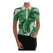 Dolce & Gabbana Banana Leaf Print Silk Polo Shirt Multicolor, Dam