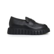 Voile Blanche Svart läderloafer med randig sula Black, Dam