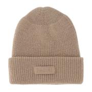 Patou Räfflad stickad ullbeanie med slag Beige, Dam