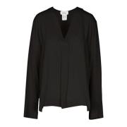 Ottod'Ame V-ringad Crepe Blus med Slitsärmar Black, Dam