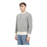 Selected Homme Beige Crew Neck Stickad Tröja White, Herr