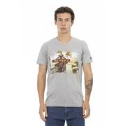 Trussardi Casual V-ringad T-shirt med Fronttryck Gray, Herr