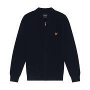 Lyle & Scott Stickat Lambswool Blandad Stickad Bomber Blue, Herr