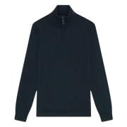 Lyle & Scott Tonal Eagle Merino Quarter Zip Jumper Blue, Herr