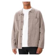 Nn07 Khaki Beige Ull Overshirt med Bruna Knappar Beige, Herr