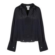 Ottod'Ame Crepe Blus med Bandkrage Black, Dam