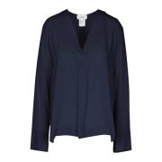 Ottod'Ame Crepe V-ringad Blus med Slouched Axlar Blue, Dam