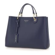 Emporio Armani Vegansk Läderhandväska, Blått Hjorttryck Blue, Dam