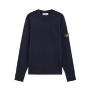 Stone Island Stretch ull rund hals sweatshirt Blue, Herr