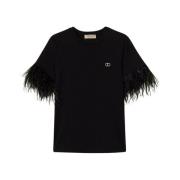 Twinset Logotyp Oval Fjäder T-shirt Black, Dam