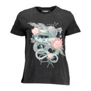 Desigual Svarta Bomullstoppar & T-Shirt med Tryck Black, Dam