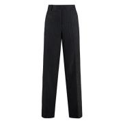 Michael Kors Pinstriped Wool Trousers Gray, Dam