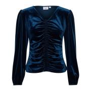 Saint Tropez Elegant Hebasz Blus med Rynkad Front Blue, Dam