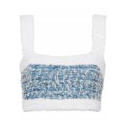 Balmain Vit Denim Tweed Crop Top White, Dam