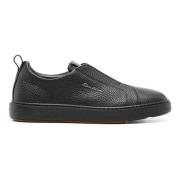 Santoni Avslappnad Svart Läder Sneakers Black, Herr