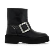 Roger Vivier Läder Ankelboots med Metallspänne Black, Dam