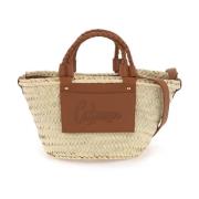 Castañer Raffia Panier Väska med Läderlogotyp Beige, Dam