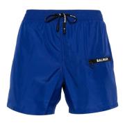 Balmain Blå Logo-Print Badshorts Blue, Herr