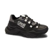 Cavalli Class Svarta sportsneakers med glitterdetalj Black, Dam