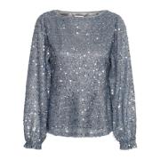 Saint Tropez Paillettblus med Puffade ärmar Gray, Dam