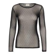 Kaffe Mesh Blus med Similisten Detalj Black, Dam