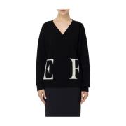 Elisabetta Franchi Logo Ullblandning Kors Sweater Black, Dam