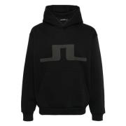 J.Lindeberg Svart Grafisk Hoodie Casual Tröja Black, Herr