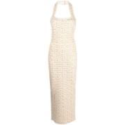 Balmain Elegant Guld Maxi Klänning med Halterneck Yellow, Dam