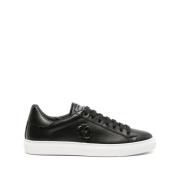 Roberto Cavalli Svart Läder Avslappnade Tränare Sneakers Black, Herr