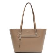 Dkny Blå Läder Toteväska med Logotyp Beige, Dam