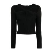 Self Portrait Elegant svart stickad blus med cut-out detaljer Black, D...