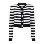 Balmain Randig Ull Cardigan i Svart Black, Dam