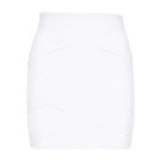 Balmain Stickad kort kjol i vitt White, Dam