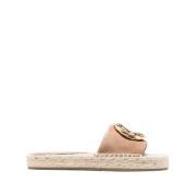 Tory Burch Beige Läder Espadrille Slide Mulor Beige, Dam