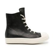 Rick Owens Svarta Lädersneakers med Snörning och Hajtandsulor Black, H...