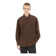 Lemaire Denim Snap Skjorta Klassisk Krage Brown, Herr