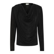 Kaffe Elegant Draperad Jerseyblus Svart Black, Dam