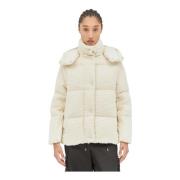 Moncler Quiltad Tweed Dunjacka med Huva Beige, Dam