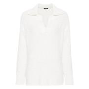 Joseph Textured Stickad Polo Vit White, Dam