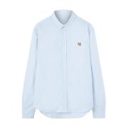 Maison Kitsuné Blå Klassisk Oxford Skjorta med Fox Head Blue, Herr