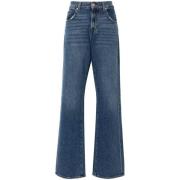 7 For All Mankind Blå High-Rise Straight Leg Jeans Blue, Dam