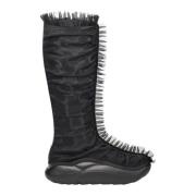 UGG Mesh Overlay Ruffle Tall Boots Fransar Black, Dam