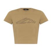 Dsquared2 T-shirt med tryckt logotyp Beige, Dam