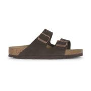 Birkenstock Mocka Läder Sandaler Arizona Stil Brown, Dam