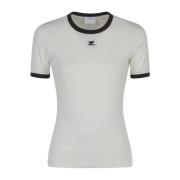 Courrèges Signatur Kontrast T-shirt White, Dam