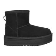 UGG Klassiska Mini Svarta Mocka Plattform Stövlar Black, Dam