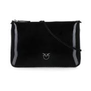 Pinko Svart läderpochette med Love Birds Black, Dam