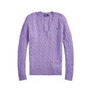 Ralph Lauren Lila Sweaters med V-ringning och Flätade Mönster Purple, ...